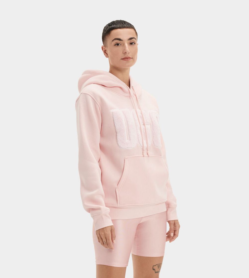 Ugg Rey Fuzzy Logo - Womens Hoodie - Pink - NZ (8731DEGPB)